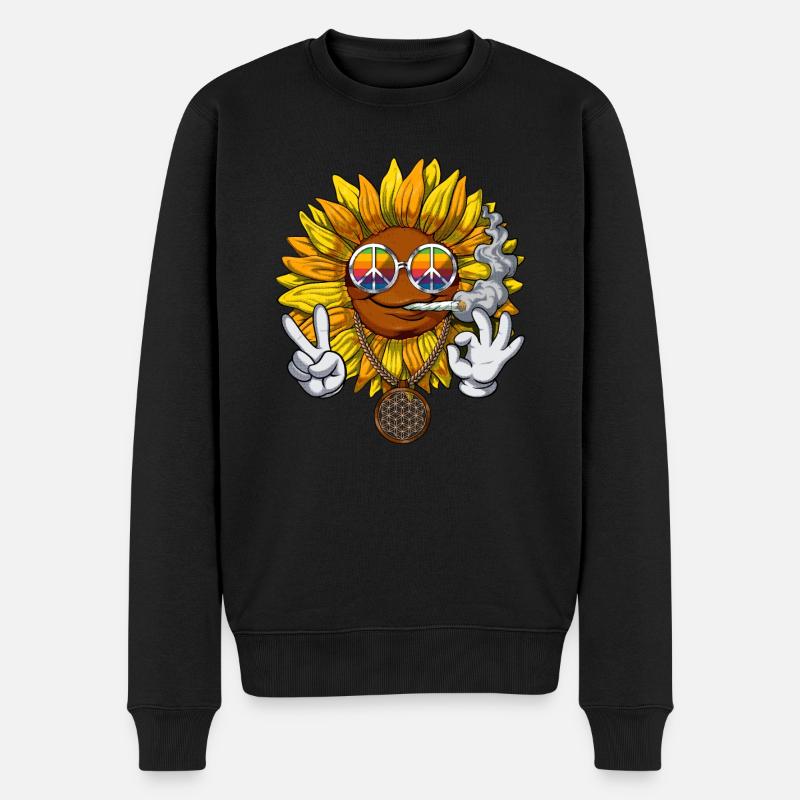 Sonnenblumen-Hippie-Kiffer - Männer Premium Bio Pullover - Schwarz