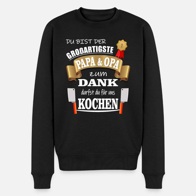 Bester Großartigster Papa und Opa darf Kochen - Männer Premium Bio Pullover - Schwarz