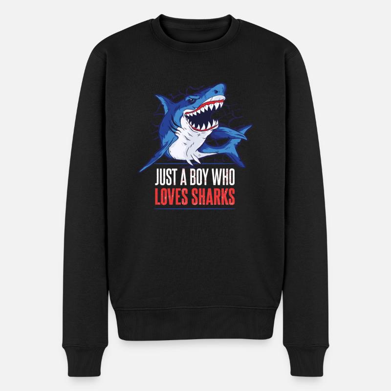 Just A Boy Who Loves Sharks Hai - Männer Premium Bio Pullover - Schwarz