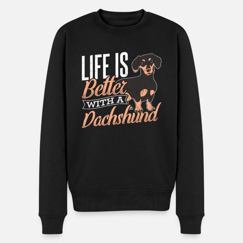 Dackel Dackelhund - LIFE IS BETTER WITH A DACHSHUN - Männer Premium Bio Pullover - Schwarz
