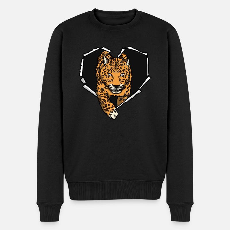 Riss Leopard Zerrissenes Loch Herz Leoparden - Männer Premium Bio Pullover - Schwarz