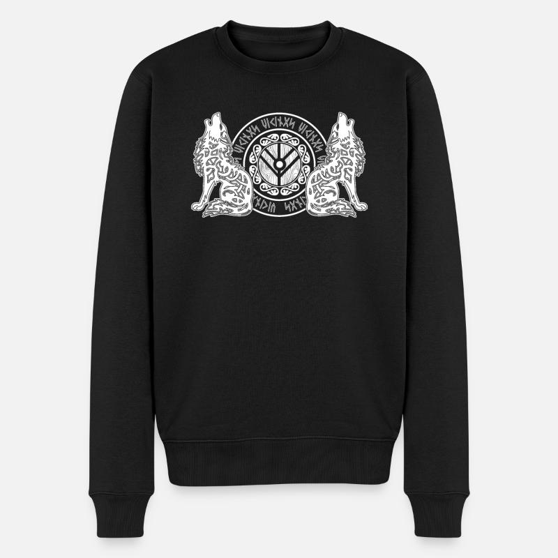 Wolf Odins Wikinger Schild Odhin Wölfe - Männer Premium Bio Pullover - Schwarz