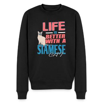 Life Is Better With A Siamese Cat T-Shirt - Männer Premium Bio Pullover - Schwarz - Vorne - Nico (187cm)