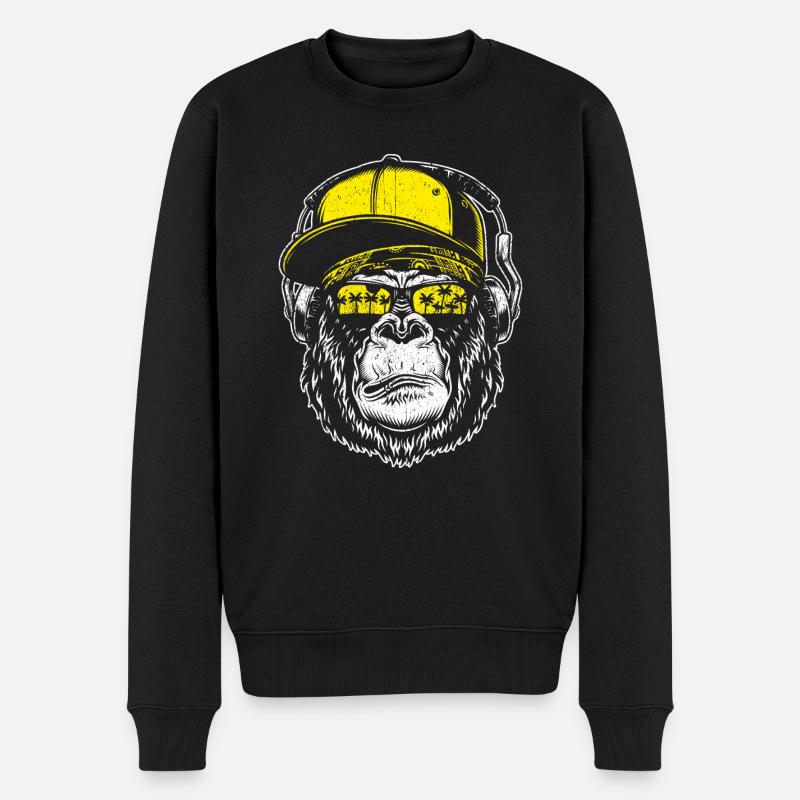 Monkey DJ mit Kopfhörer & Sonnenbrille Geschenk - Männer Premium Bio Pullover - Schwarz