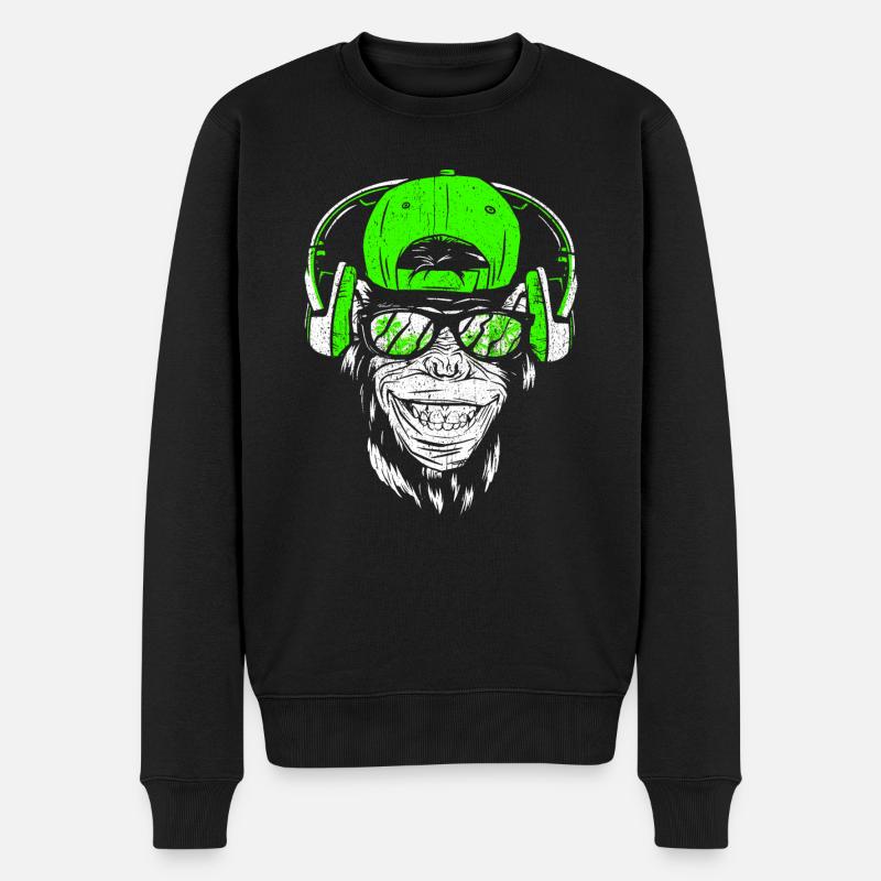Monkey DJ mit Kopfhörer und Sonnenbrille Geschenki - Männer Premium Bio Pullover - Schwarz