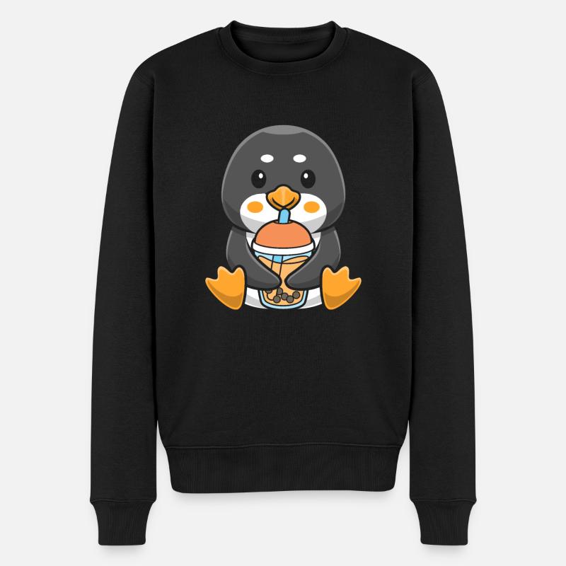 Bubble Milk Tea Pinguin trinkt Boba Milk Tea - Männer Premium Bio Pullover - Schwarz