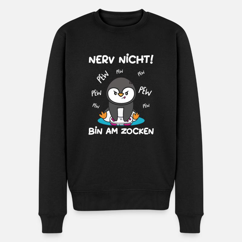 Bin am Zocken Gaming Pinguin - Männer Premium Bio Pullover - Schwarz