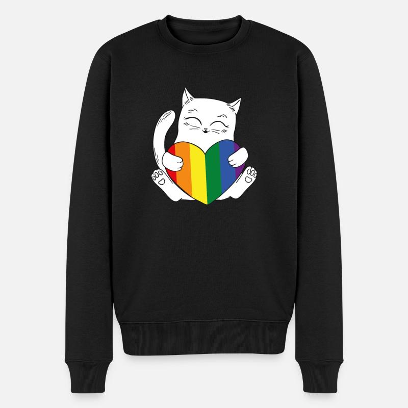 Katze Regenbogen LGBT - Männer Premium Bio Pullover - Schwarz