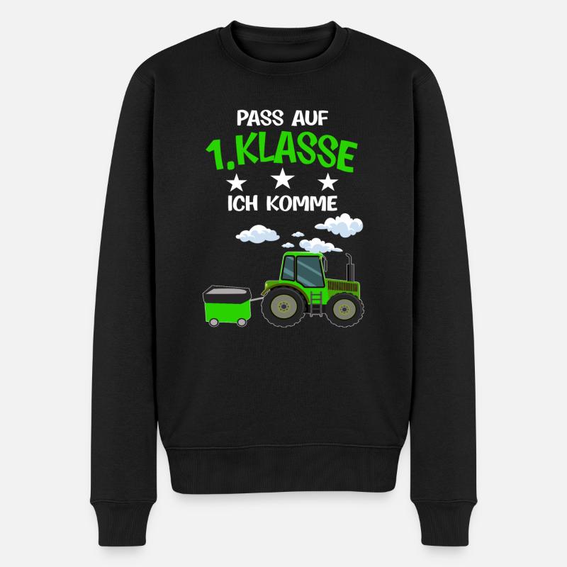 1.Klasse Traktor Schulstart Geschenk - Männer Premium Bio Pullover - Schwarz