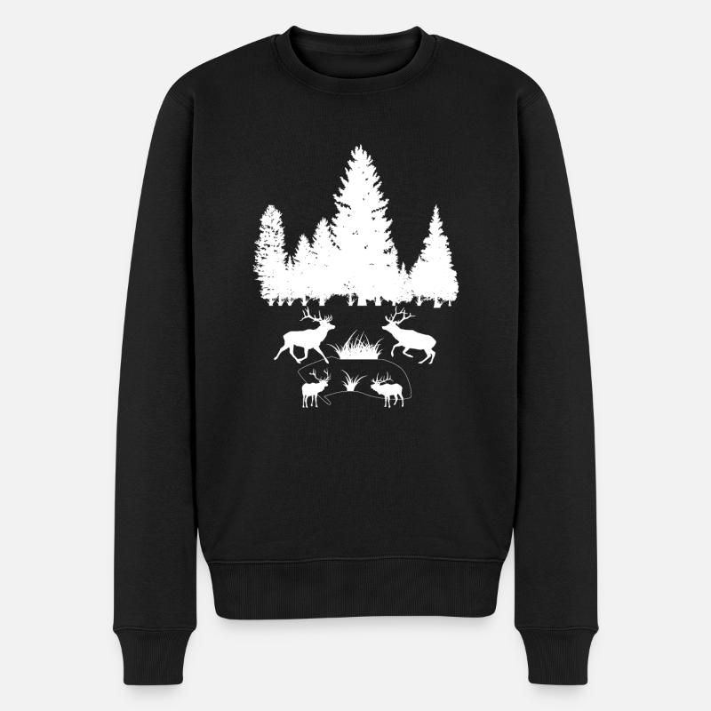 Hirsche im Wald mit Bäume - Männer Premium Bio Pullover - Schwarz