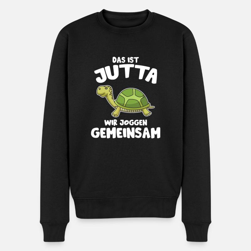 Schildkröte Jutta Wir Joggen Spruch Sportmuffel - Männer Premium Bio Pullover - Schwarz
