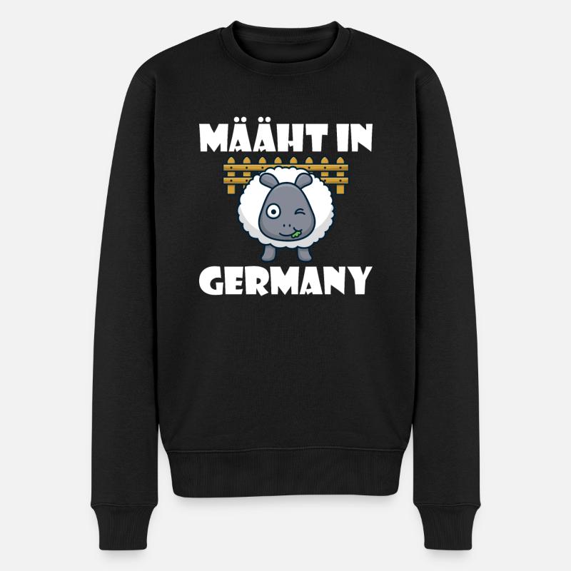 Mäht in Germany lustiger Rasenmäher und Schaf Spru - Männer Premium Bio Pullover - Schwarz