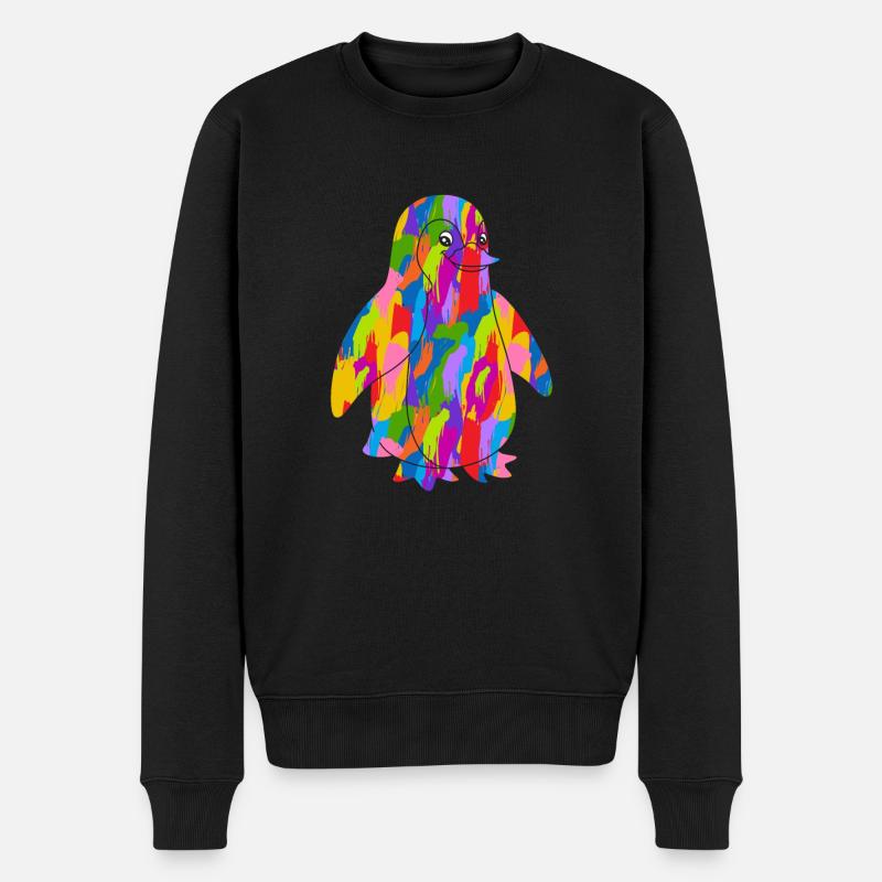 Pinguin Bunt - Männer Premium Bio Pullover - Schwarz