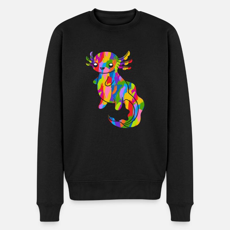 Axolotl Salamandre Rétro Arc-en-Ciel Vintage Colorée - Pull Premium bio Homme - noir