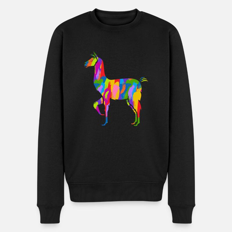 Lama Bunt - Männer Premium Bio Pullover - Schwarz
