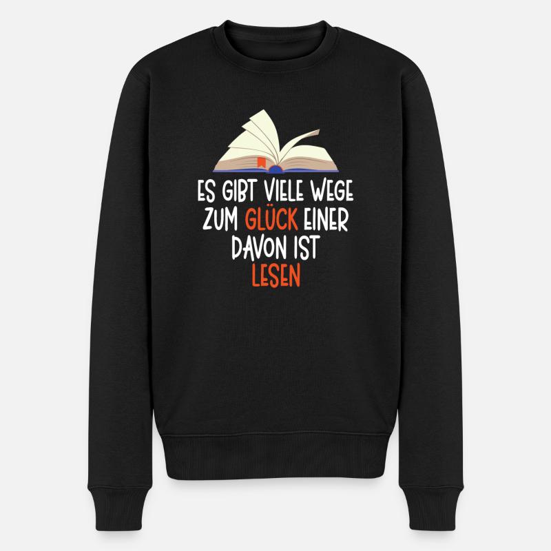 Bücherwurm Leseratte Buch Lesen - Männer Premium Bio Pullover - Schwarz