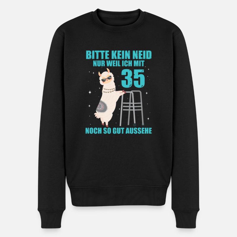 35. Geburtstag Geschenk Lama Alpaka Kein Neid - Männer Premium Bio Pullover - Schwarz