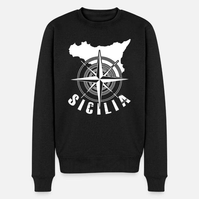 Sicile Italie Boussole Sicile - Pull Premium bio Homme - noir