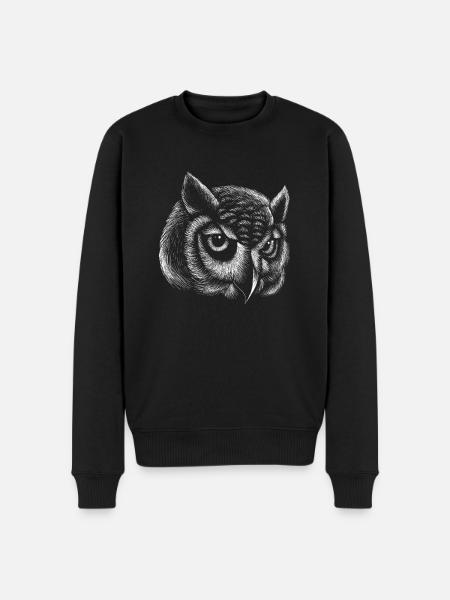 Owl Realistic Drawing Line Lines Owl - Men's Premium Organic Jumper - black
