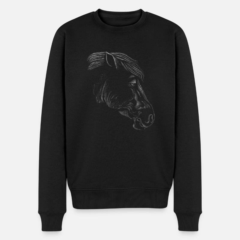 Pferd Realistische Zeichnung Strich Linien Pferd - Männer Premium Bio Pullover - Schwarz
