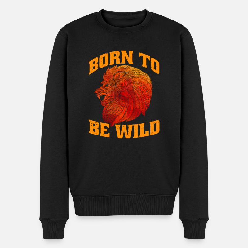 Wilder Löwe - Männer Premium Bio Pullover - Schwarz