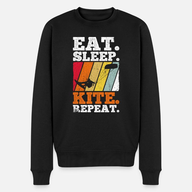 Kiteboarding Kite Kiten - Eat Sleep Kite Kitesurfe - Männer Premium Bio Pullover - Schwarz