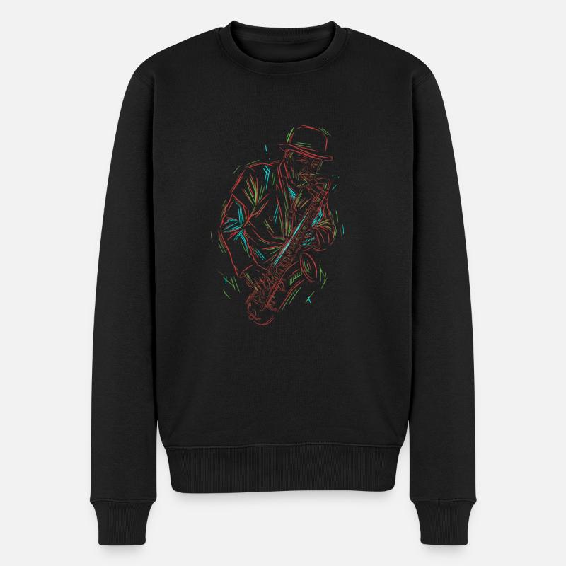 Saxophone Jazz - Pull Premium bio Homme - noir