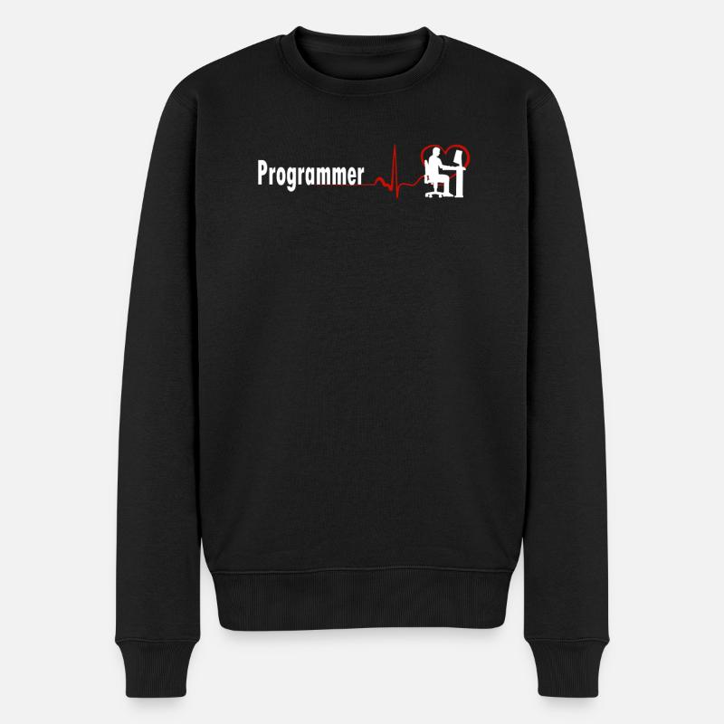 UNIQUE PROGRAMMER HEARTBEAT DESIGN - Männer Premium Bio Pullover - Schwarz
