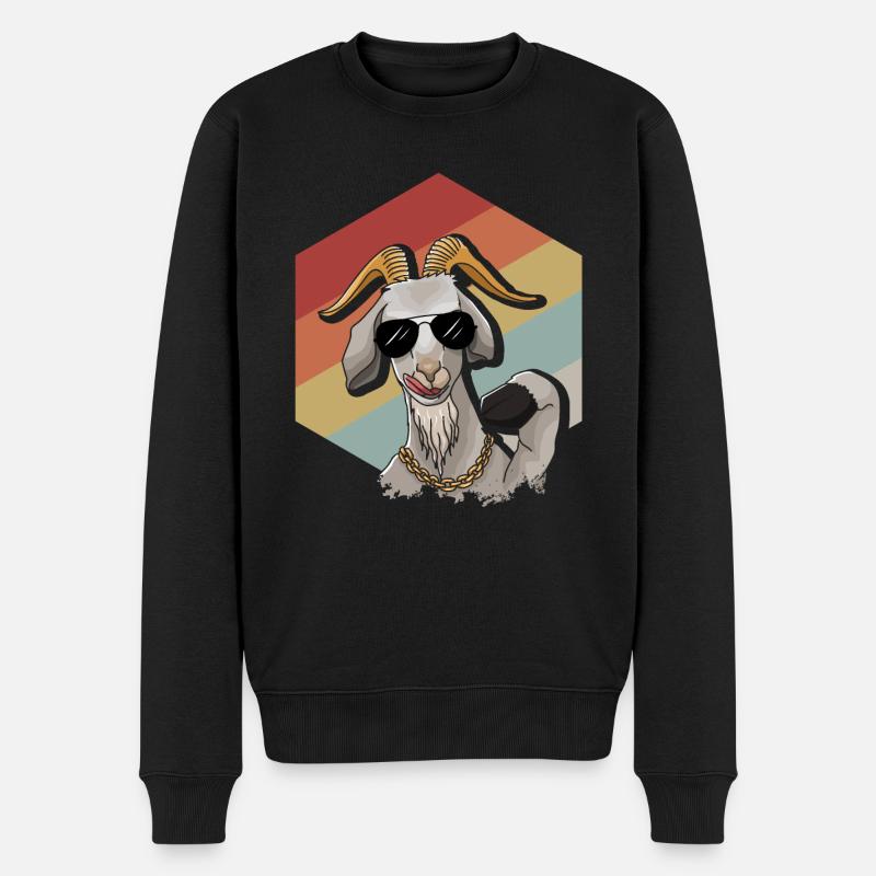 Coole Retro Ziege mit Sonnenbrille - Männer Premium Bio Pullover - Schwarz