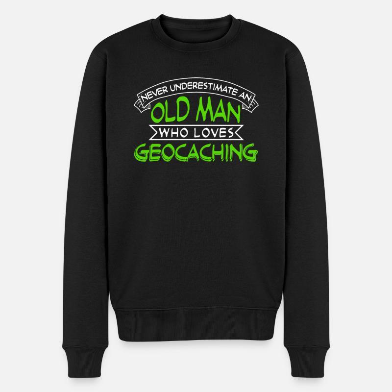 Géocacheur vieil homme avec géocache - Pull Premium bio Homme - noir