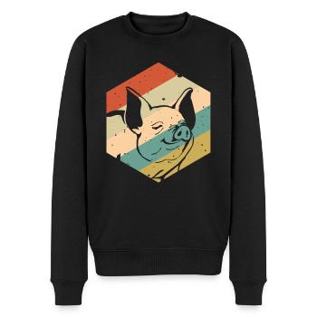 Retro Vintage Schwein - Männer Premium Bio Pullover - Schwarz - Vorne - Nico (187cm)