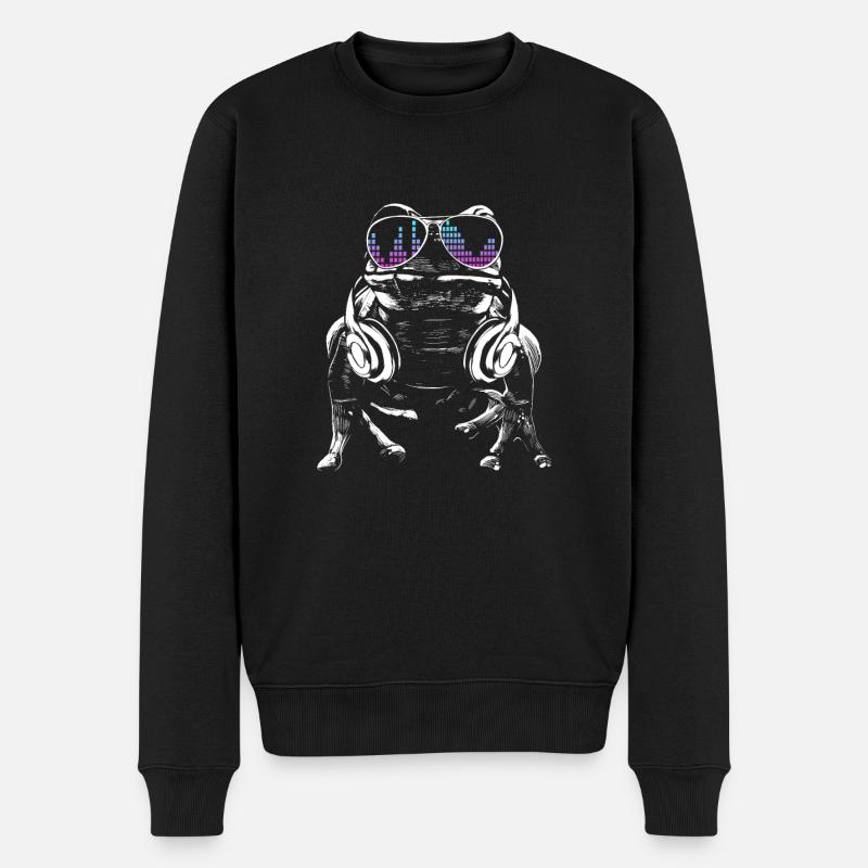 Frosch mit Kopfhörer und cooler Sonnen Brille - Männer Premium Bio Pullover - Schwarz