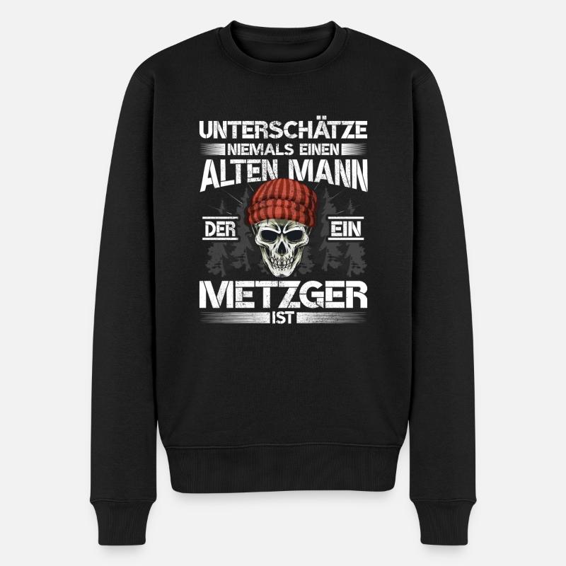 Metzger Alter mann Fleischer - Männer Premium Bio Pullover - Schwarz
