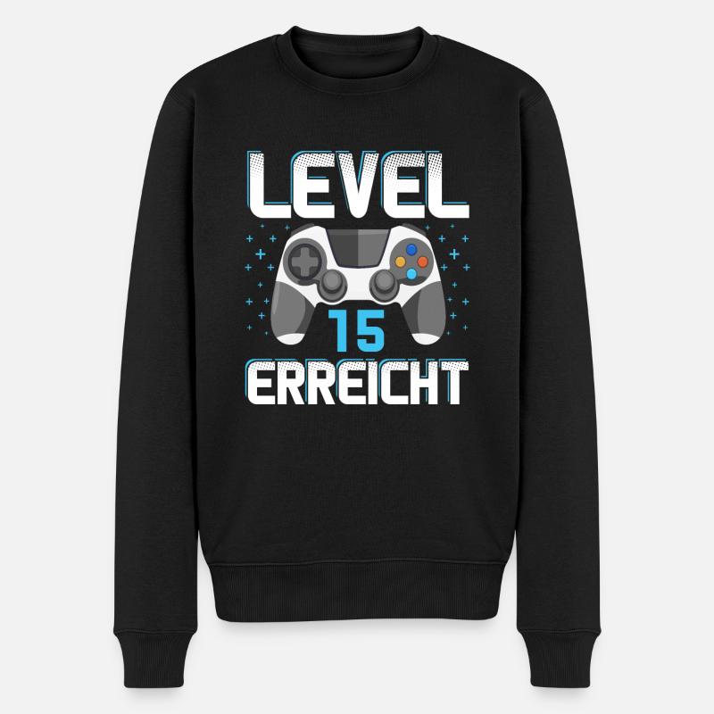 Level 15 Erreicht Gamer - Männer Premium Bio Pullover - Schwarz