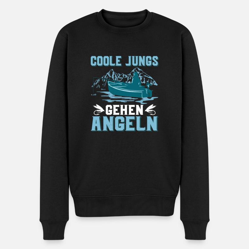Coole Jungs gehen angeln Angler Fischer - Männer Premium Bio Pullover - Schwarz