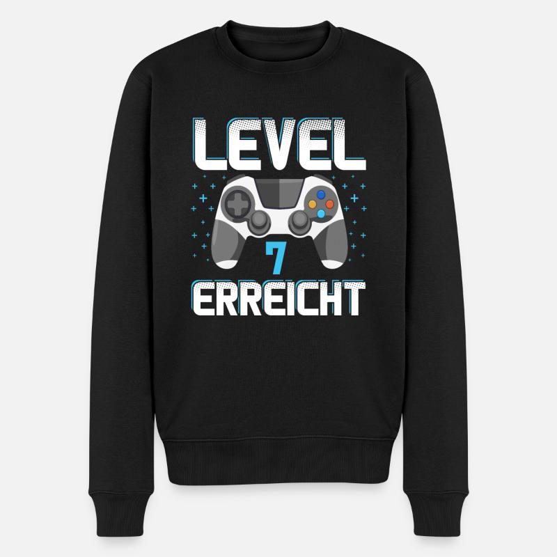Level 7 Erreicht Gamer - Männer Premium Bio Pullover - Schwarz