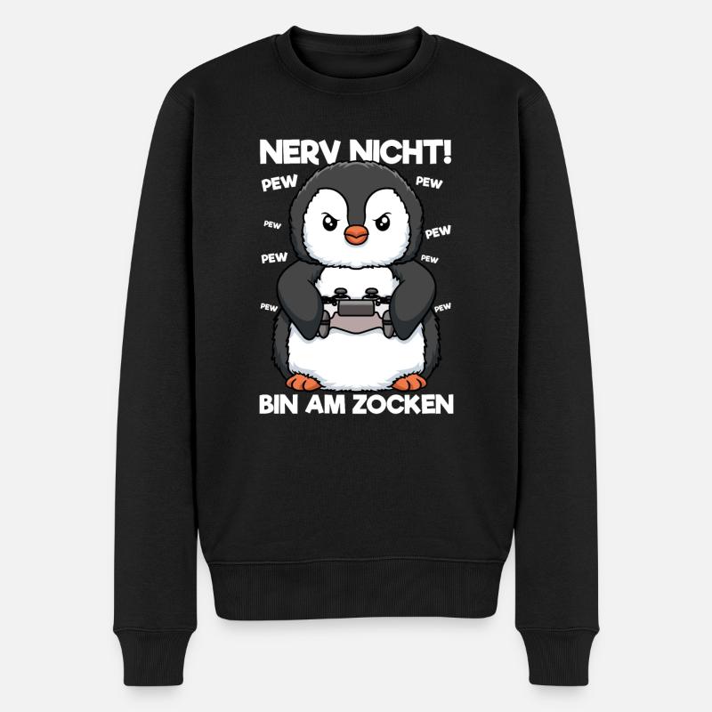 Nerv nicht bin am Zocken Gaming Pinguin - Männer Premium Bio Pullover - Schwarz