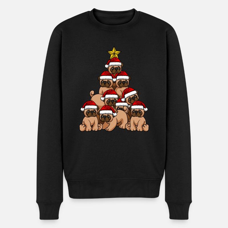 Hund Mops Weihnachtsbaum - Männer Premium Bio Pullover - Schwarz