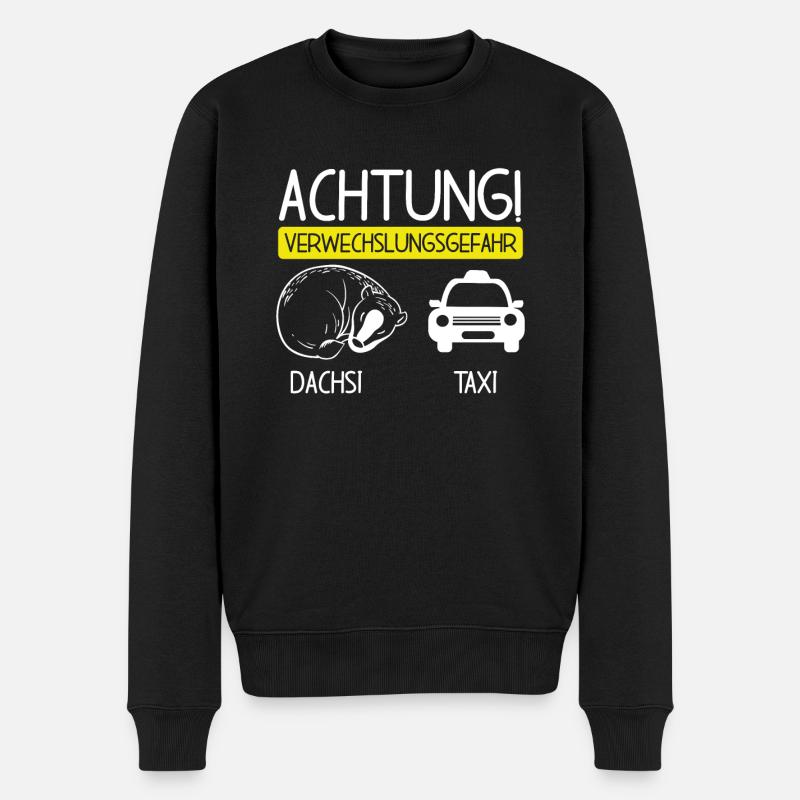 Achtung Dachsi und Taxi - Männer Premium Bio Pullover - Schwarz