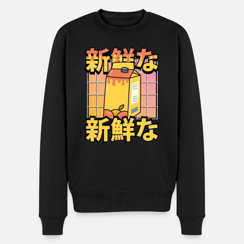 Süßer Kawaii Orangensaft - Männer Premium Bio Pullover - Schwarz
