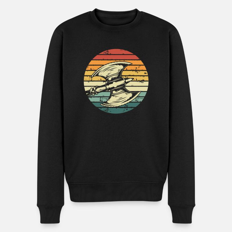 Soleil rétro La hache viking - Pull Premium bio Homme - noir