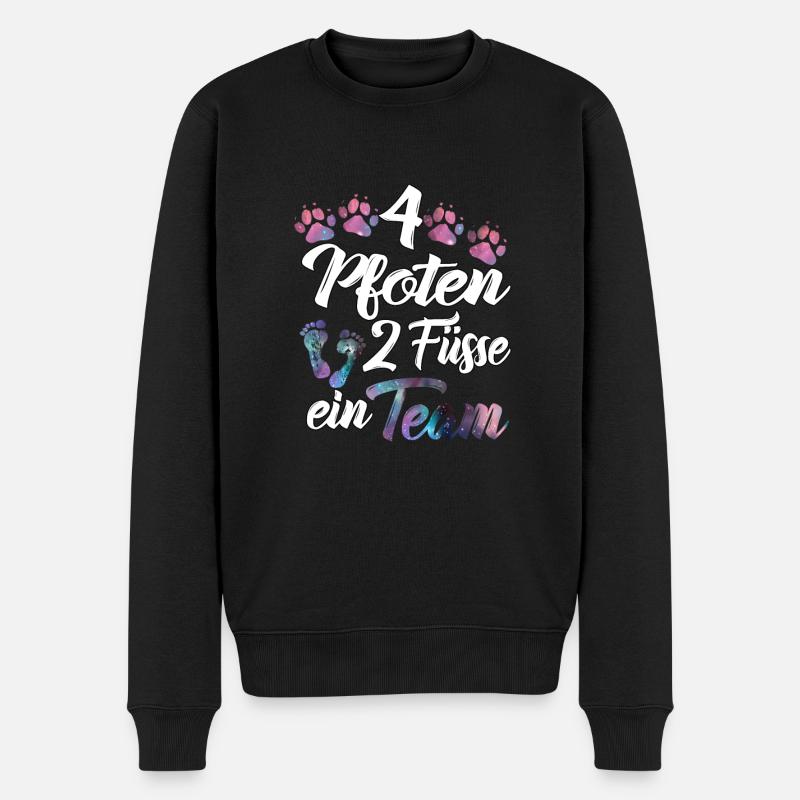 Vier Pfoten zwei Füße ein Team Mensch Hund Team - Männer Premium Bio Pullover - Schwarz