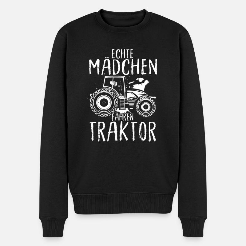Echte Mädchen Fahren Traktor Spruch Trecker Landwi - Männer Premium Bio Pullover - Schwarz