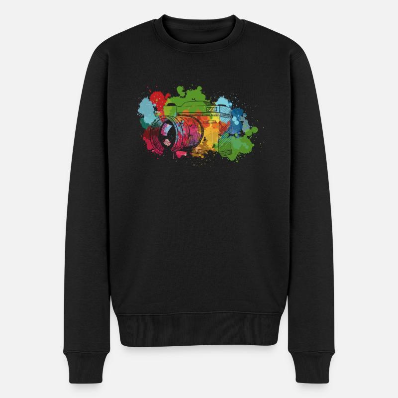 Farbspritzer Digitalkamera - Männer Premium Bio Pullover - Schwarz