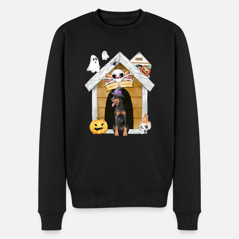 Halloween Dobermann Chien Sorcière - Pull Premium bio Homme - noir