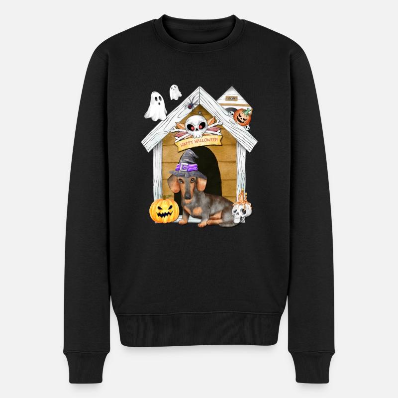 Halloween Teckel Chien Sorcière - Pull Premium bio Homme - noir