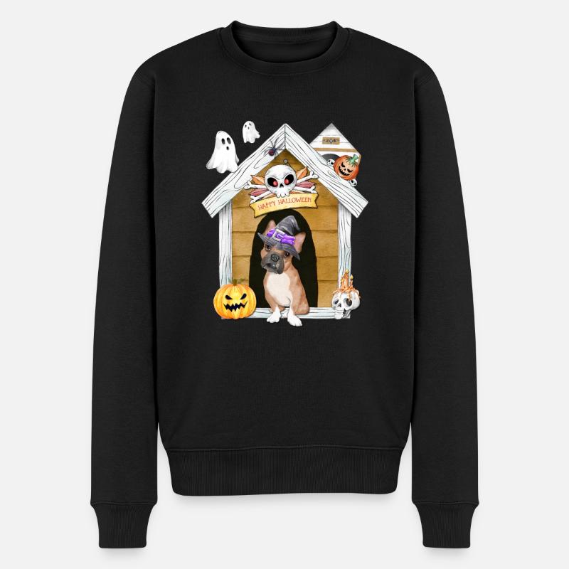 Halloween Frenchie Chien Sorcière - Pull Premium bio Homme - noir