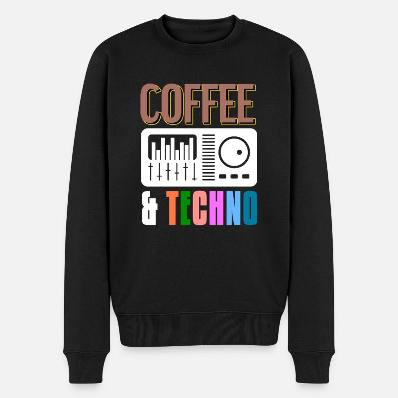 COFFEE & TECHNO Awesome Retro Music Techno - Männer Premium Bio Pullover - Schwarz
