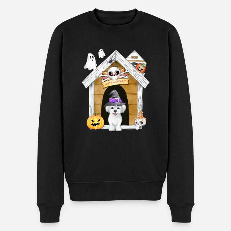 Halloween Maltesische Hundehexe - Männer Premium Bio Pullover - Schwarz