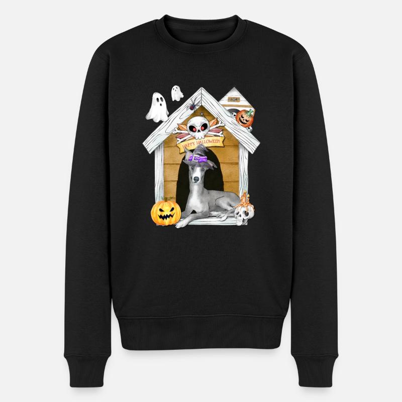 Halloween Windhund Hund Hexe - Männer Premium Bio Pullover - Schwarz